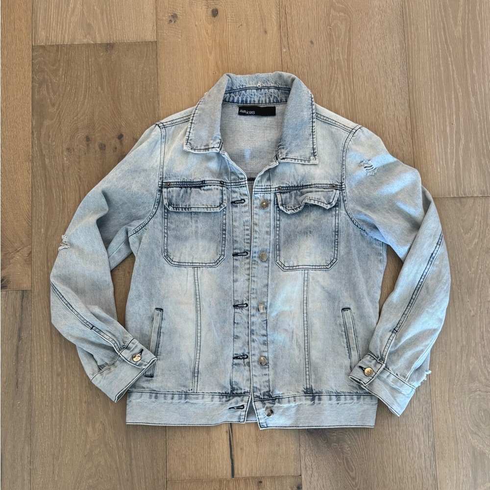 AVA + KRIS DENIM DESTRESSED JACKET